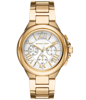 Michael Kors Camille Chronograph White Dial Gold Steel Strap Watch For Women - MK7270