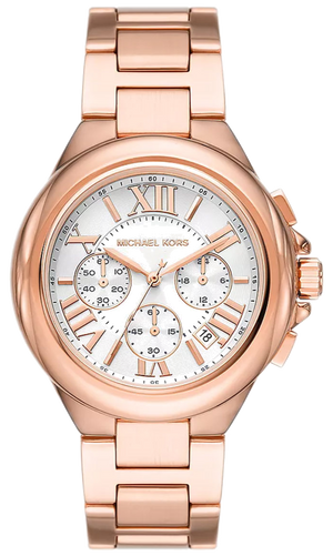 Michael Kors Camille Chronograph White Dial Rose Gold Steel Strap Watch For Women - MK7271