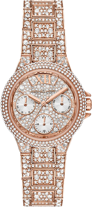 Michael Kors Camille Multifunction Crystals Rose Gold Dial Rose Gold Steel Strap Watch For Women - MK6997