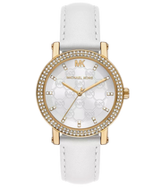 Michael Kors Corey Three Hand White Dial White Leather Strap Watch For Women - MK2985