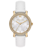 Michael Kors Corey Three Hand White Dial White Leather Strap Watch For Women - MK2985