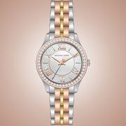 Michael Kors Harlowe Three-Hand Mother of Pearl White Dial Tri Tone Steel Strap Watch for Women - MK4846