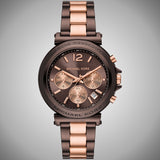 Michael Kors Maren Chronograph Brown Dial Two Tone Steel Strap Watch for Women - MK7496