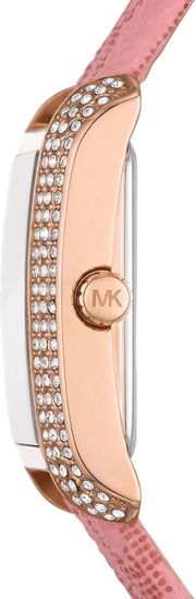 Michael Kors Emery Quartz Diamonds Red Dial Pink Leather Strap Watch For Women - MK2966