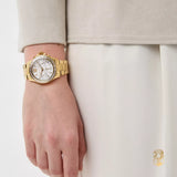 Michael Kors Everest Chronograph White Dial Gold Steel Strap Watch For Women - MK7212