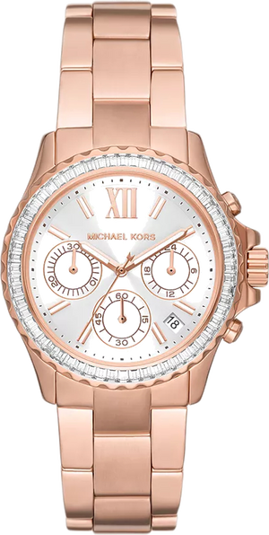 Michael Kors Everest Chronograph Silver Dial Rose Gold Steel Strap Watch For Women - MK7213