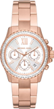 Michael Kors Everest Chronograph Silver Dial Rose Gold Steel Strap Watch For Women - MK7213