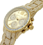 Michael Kors Everest Chronograph Crystals Gold Dial Gold Steel Strap Watch For Women - MK7254