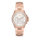 Michael Kors Everest Chronograph Silver Dial Rose Gold Steel Strap Watch For Women - MK7213