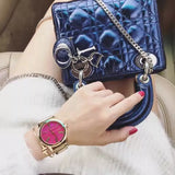 Michael Kors Hartman Quartz Pink Dial Gold Steel Strap Watch For Women - MK3520