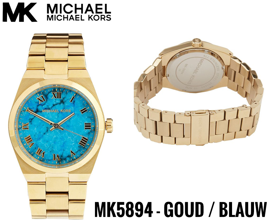 Channing Dial Michael Kors Channing Turquoise Dial Gold Steel Strap Watch สำหรับผู้หญิง