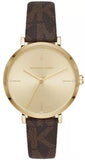 Michael Kors Jayne Three Hand Gold Dial Brown Leather Strap Watch For Women - MK7129