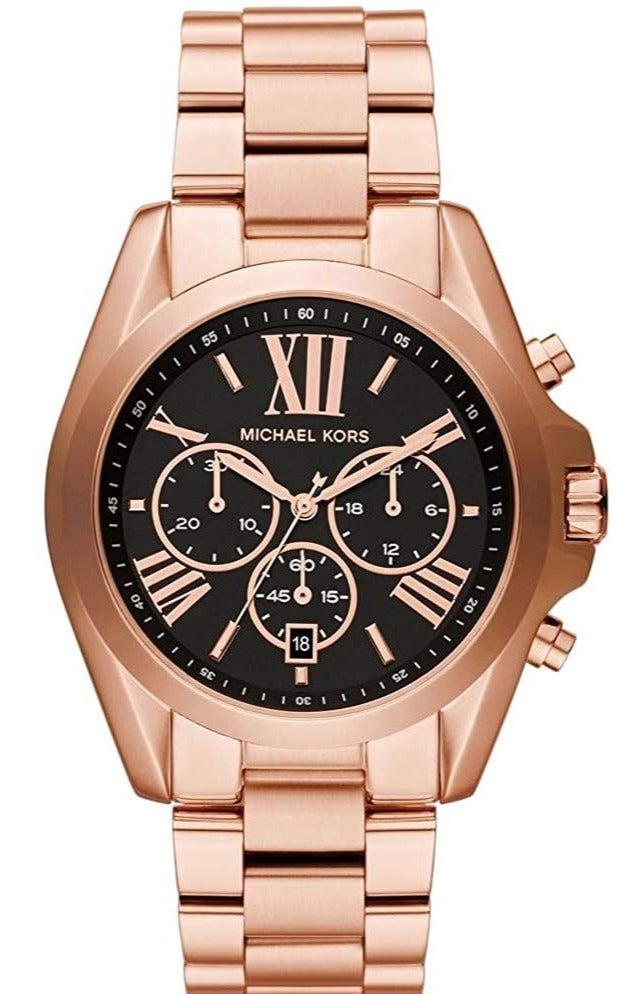 Michael Kors Bradshaw Black Dial Rose Gold Steel Strap Watch