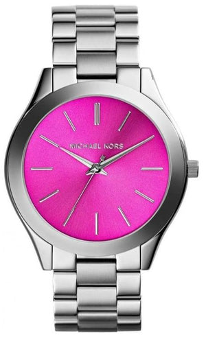 Michael Kors Slim Runway Quartz Pink Dial Silver Steel Strap Watch For Women - MK3291