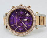 Michael Kors Parker Chronograph Purple Dial Two Tone Steel Strap Watch For Women - MK6108