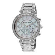 Michael Kors Parker Mother of Pearl Dial Diamonds Silver Steel Strap Watch for Women - MK5572