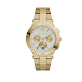 Michael Kors Wyatt Chronograph White Dial Gold Steel Strap Watch For Women - MK5933