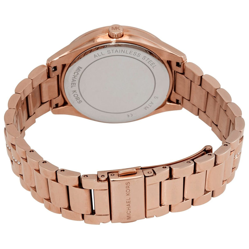 Mk3724 Michael Kors Lauryn Blue Dial Rose Gold Steel Strap Watch สำหรับผู้หญิง