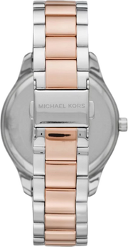 Michael Kors Layton Three Hand Mother of Pearl White Dial Two Tone Steel Strap Watch For Women - MK6849