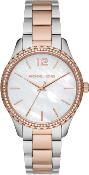 Michael Kors Layton Three Hand Mother of Pearl White Dial Two Tone