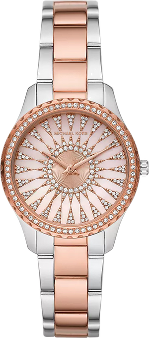 Michael Kors Layton Three Hand Pink Dial Two Tone Steel Strap Watch For Women - MK6894