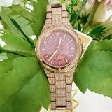 Michael Kors Lennox Three Hand Crystals Rose Gold Dial Rose Gold Steel Strap Watch For Women - MK6992