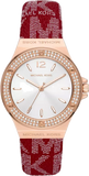 Michael Kors Lennox Three Hand Silver Dial Red Leather Strap Watch For Women - MK7308