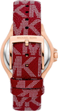 Michael Kors Lennox Three Hand Silver Dial Red Leather Strap Watch For Women - MK7308