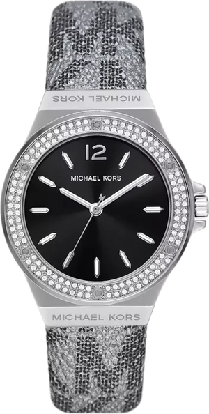 Michael Kors Lennox Quartz Black Dial Grey Leather Strap Watch For Women - MK7309