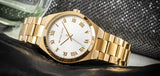 Michael Kors Lennox Three Hand Silver Dial Gold Steel Strap Watch For Women - MK7391