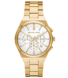 Michael Kors Lennox Chronograph White Dial Gold Steel Strap Watch For Men - MK9120