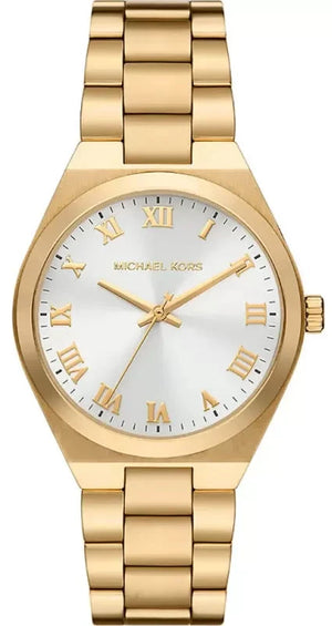 Michael Kors Lennox Three Hand Silver Dial Gold Steel Strap Watch For Women - MK7391