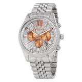 Michael Kors Lexington Chronograph Silver Dial Silver Steel Strap Watch for Men - MK8515