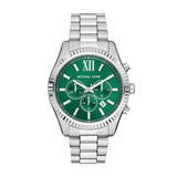 Michael Kors Lexington Chronograph Green Dial Silver Steel Strap Watch for Women - MK9152