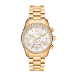 Michael Kors Lexington Mother of Pearl White Dial Gold Steel Strap Watch For Women - MK7241