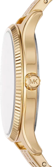Michael Kors Lexington Three Hand White Dial Gold Steel Strap Watch For Women - MK4492