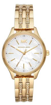 Michael Kors Lexington Three Hand White Dial Gold Steel Strap Watch For Women - MK4492