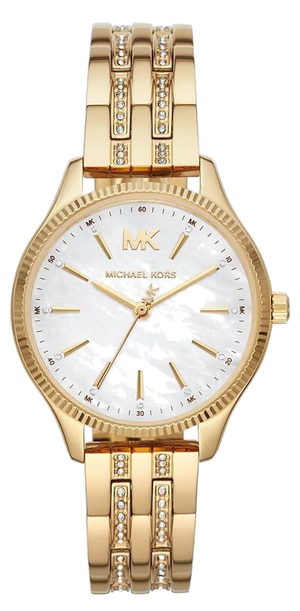 Michael Kors Lexington Three Hand White Dial Gold Steel Strap Watch For Women - MK4492