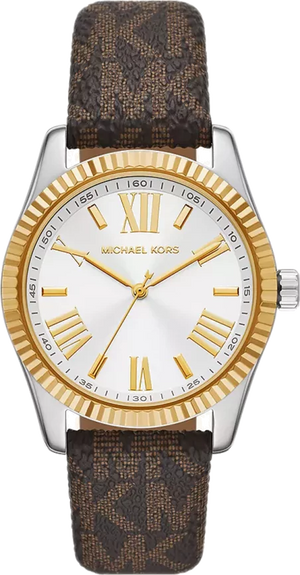 Michael Kors Lexington Silver Dial Brown Leather Strap Watch For Women - MK4745