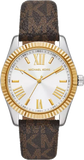 Michael Kors Lexington Silver Dial Brown Leather Strap Watch For Women - MK4745