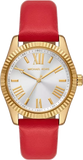 Michael Kors Lexington Three Hand Red Dial Red Leather Strap Watch For Women - MK4747