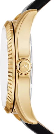 Michael Kors Lexington Black Dial Black Leather Strap Watch For Women - MK4748