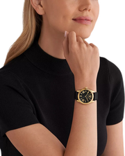 Michael Kors Lexington Black Dial Black Leather Strap Watch For Women - MK4748