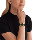 Michael Kors Lexington Black Dial Black Leather Strap Watch For Women - MK4748