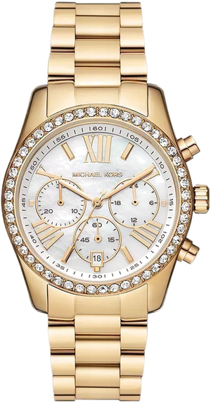 Michael Kors Lexington Mother of Pearl White Dial Gold Steel Strap Watch For Women - MK7241