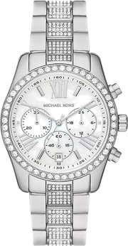 Michael Kors Lexington Chronograph White Dial Silver Steel Strap Watch For Women - MK7243