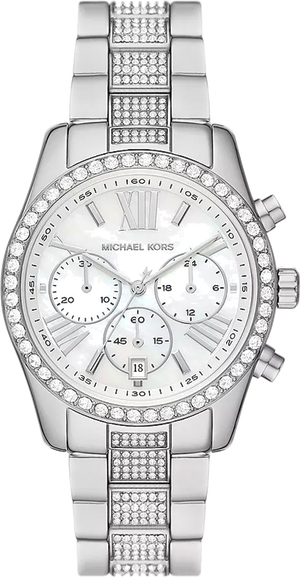 Michael Kors Lexington Chronograph White Dial Silver Steel Strap Watch For Women - MK7243