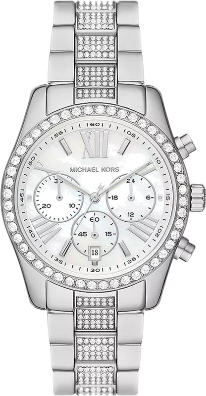Michael Kors Lexington Chronograph White Dial Silver Steel Strap Watch For Women - MK7243
