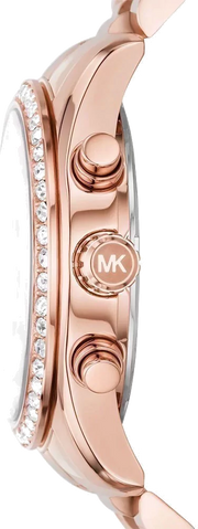 Michael Kors Lexington Chronograph Red Dial Rose Gold Steel Strap Watch For Women - MK7275