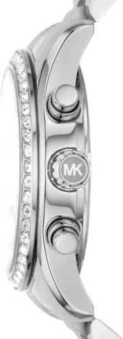 Michael Kors Lexington Chronograph Black Dial Silver Steel Strap Watch For Women - MK7277